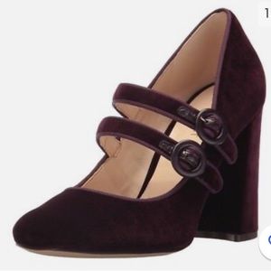 Nine West Dabney Davney burgundy purple maroon velvet Mary Jane block heels